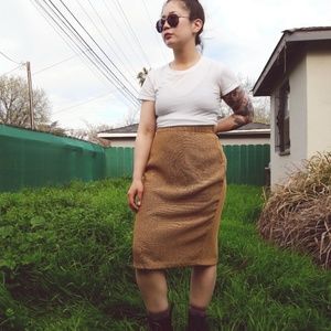 Vintage Vtg Brown Mustard Zip Skirt Knee Length